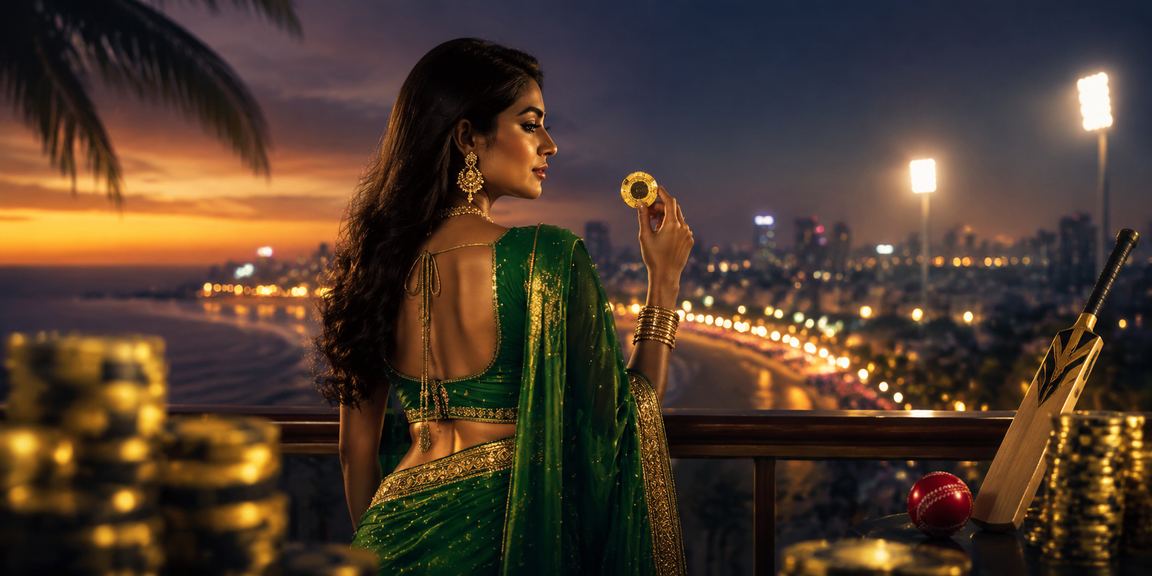 Betting on cricket at a coastal beach location in India with traditional attire