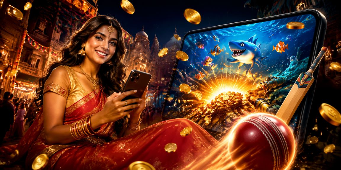 Indian cricket betting enthusiast using mobile app with festive background