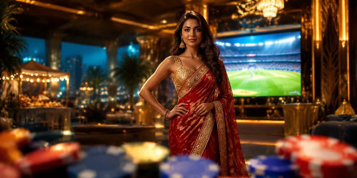 Elegant Indian woman betting on cricket on mobile app