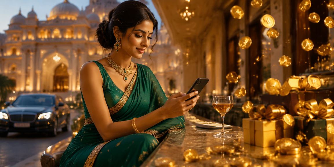 Indian woman enjoying live casino games on mobile device